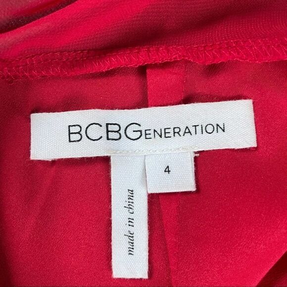 BCBGeneration Rouge Red Pink Ruffle Sleeveless Open Back Chiffon Halter Dress 4 - Picture 3 of 7